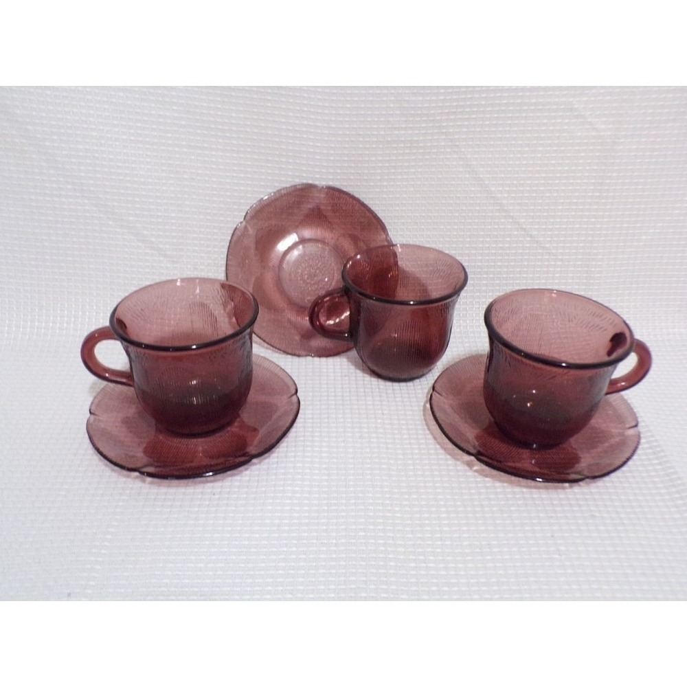 Fortecrisa Mexico Purple Amethyst Coffee Tea Cup & Saucer Vintage 6 Piece Set
